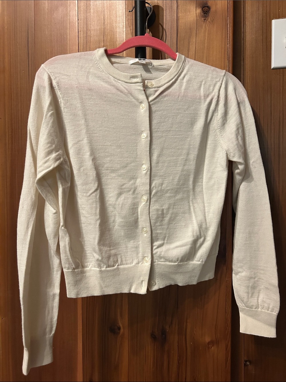 Uniqlo 100% Wool Classic Crewneck Button Cardigan in Cream